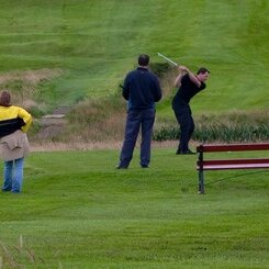 Teeing off at the 17th. Shetland Open 2006.